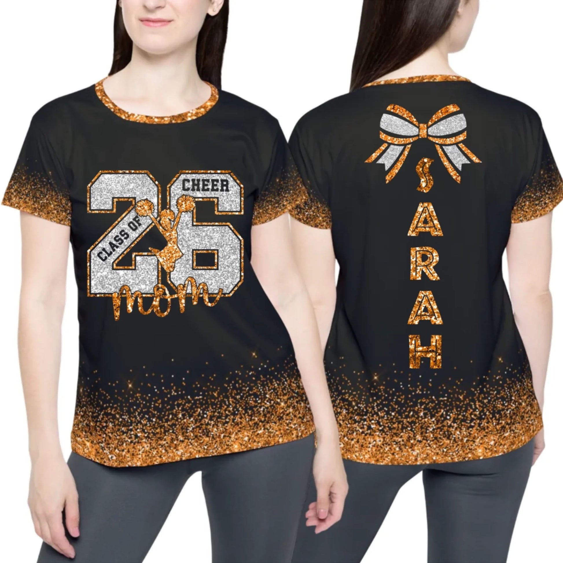 Personalized Glitter Senior Mom Cheer T-Shirt – Custom Senior Cheer Mom Shirt with Name & Colors