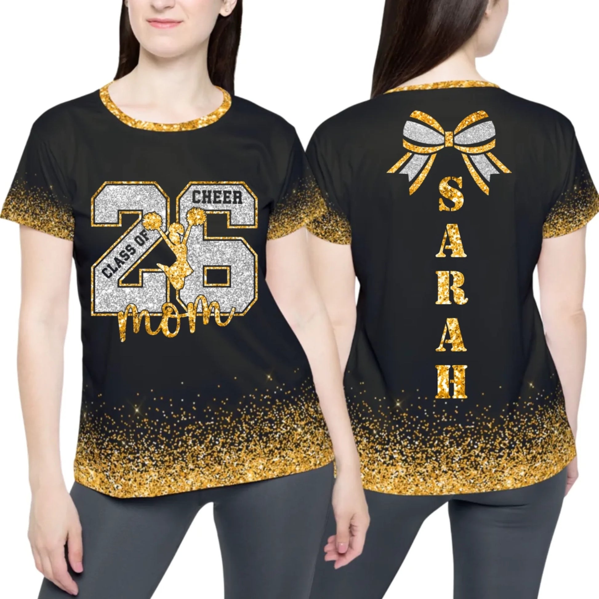 Personalized Glitter Senior Mom Cheer T-Shirt – Custom Senior Cheer Mom Shirt with Name & Colors-1