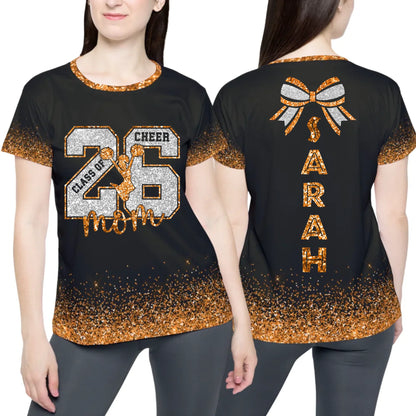 Personalized Glitter Senior Mom Cheer T-Shirt – Custom Senior Cheer Mom Shirt with Name & Colors
