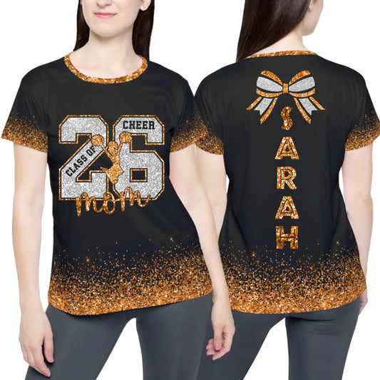 Personalized Glitter Senior Mom Cheer T-Shirt – Custom Senior Cheer Mom Shirt with Name & Colors