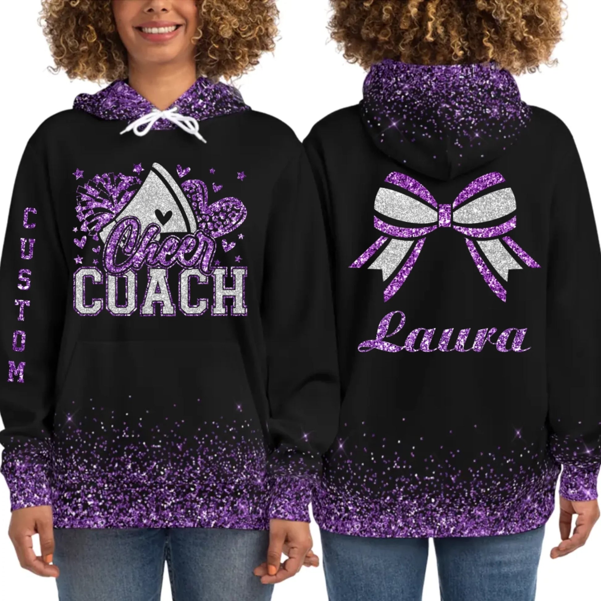 Personalized Glitter Cheer Coach Hoodie – Custom Cheer Coach Hoodie with Name & Colors