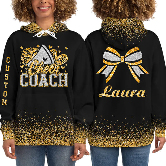 Personalized Glitter Cheer Coach Hoodie – Custom Cheer Coach Hoodie with Name & Colors