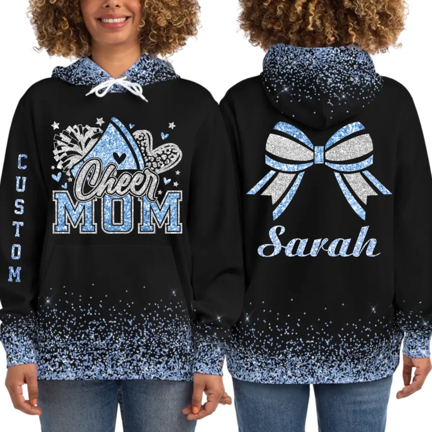 Custom Glitter Cheer Mom Hoodie – Custom Cheer Mom Hoodie with Name & Colors