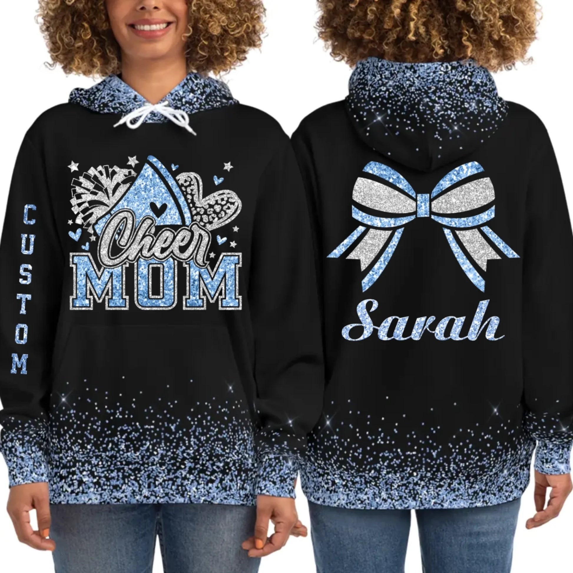 Custom Glitter Cheer Mom Hoodie – Custom Cheer Mom Hoodie with Name & Colors