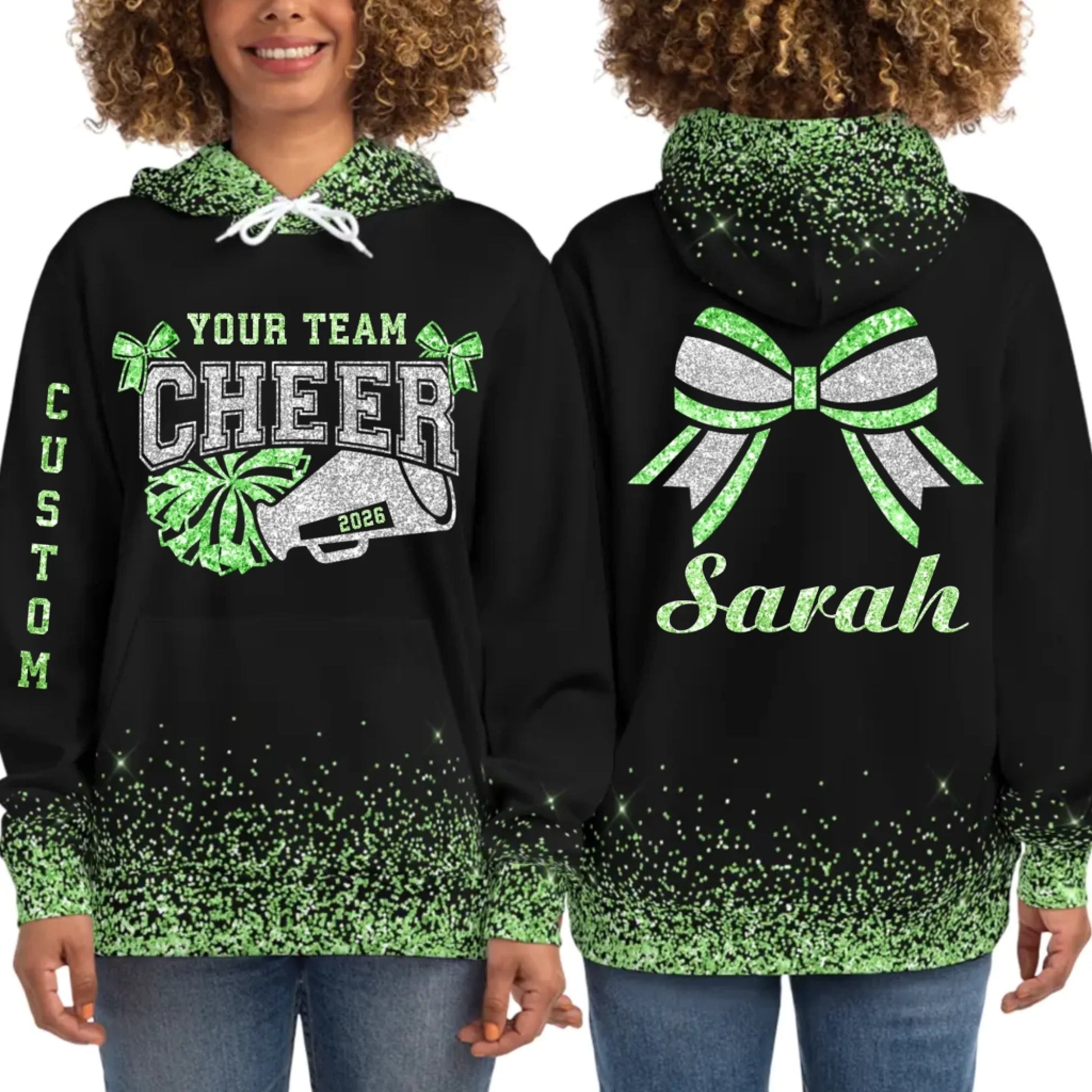 Personalized Glitter Cheer Cheerleader Hoodie – Custom Cheer Hoodie with Name & Colors-1