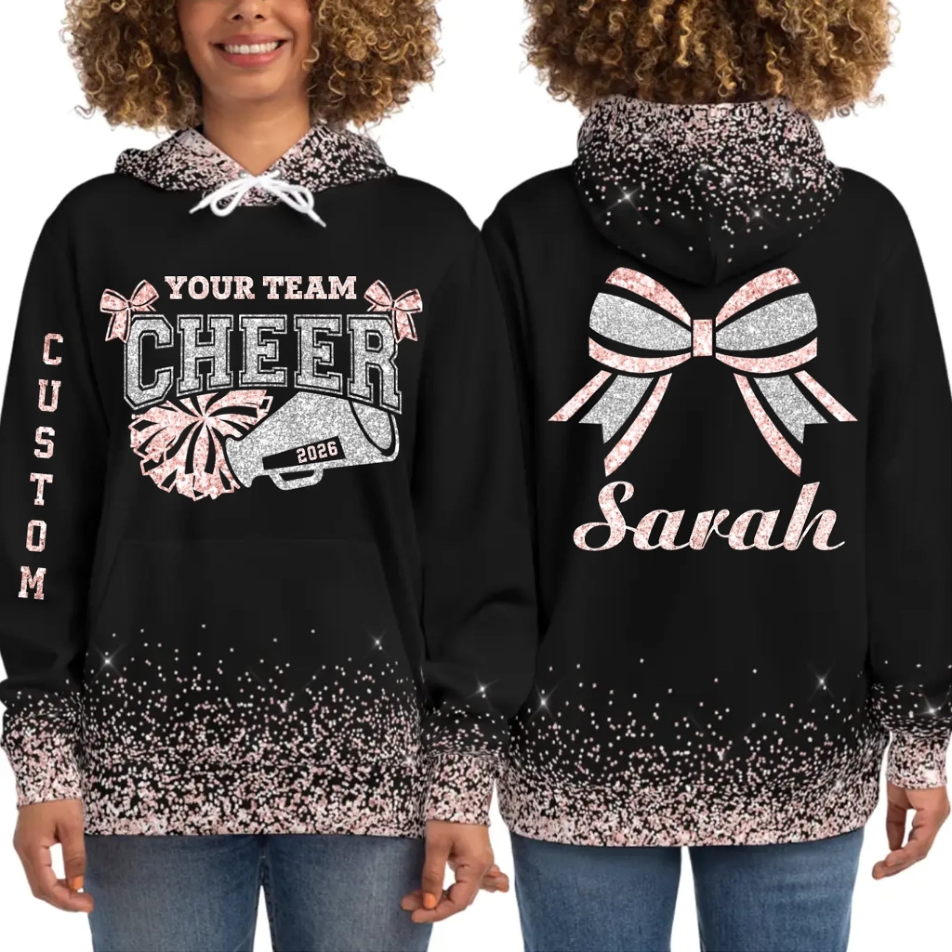 Personalized Glitter Cheer Cheerleader Hoodie – Custom Cheer Hoodie with Name & Colors-2