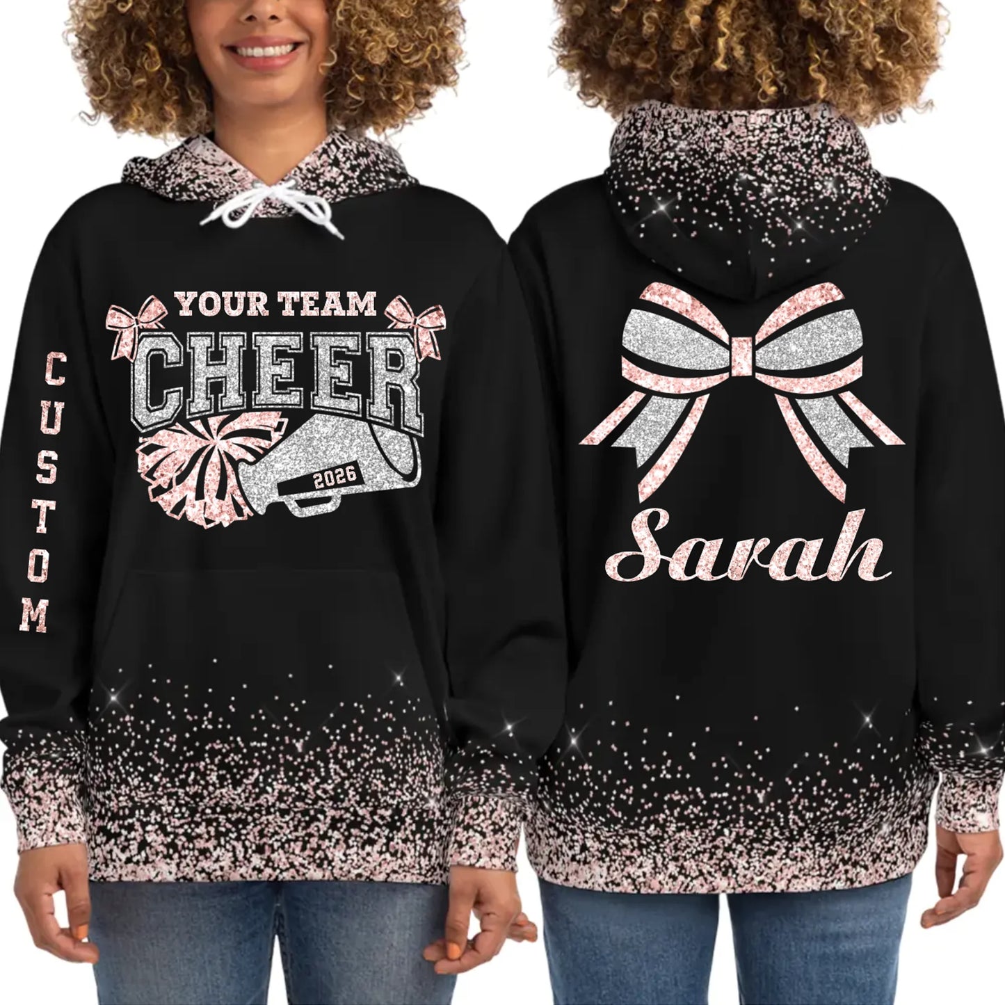 Personalized Glitter Cheer Cheerleader Hoodie – Custom Cheer Hoodie with Name & Colors