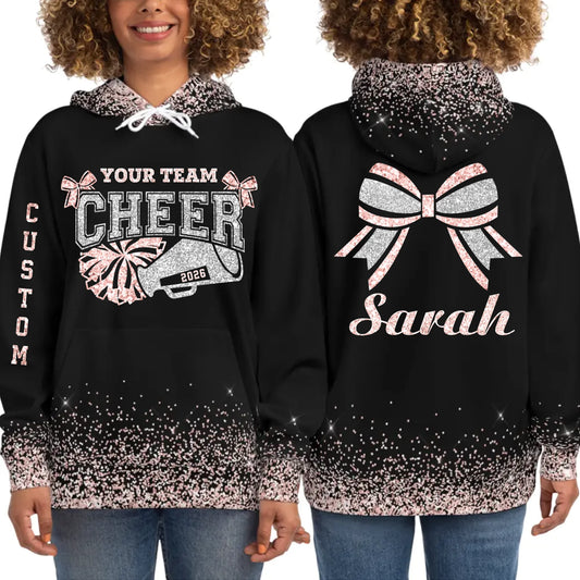 Personalized Glitter Cheer Cheerleader Hoodie – Custom Cheer Hoodie with Name & Colors