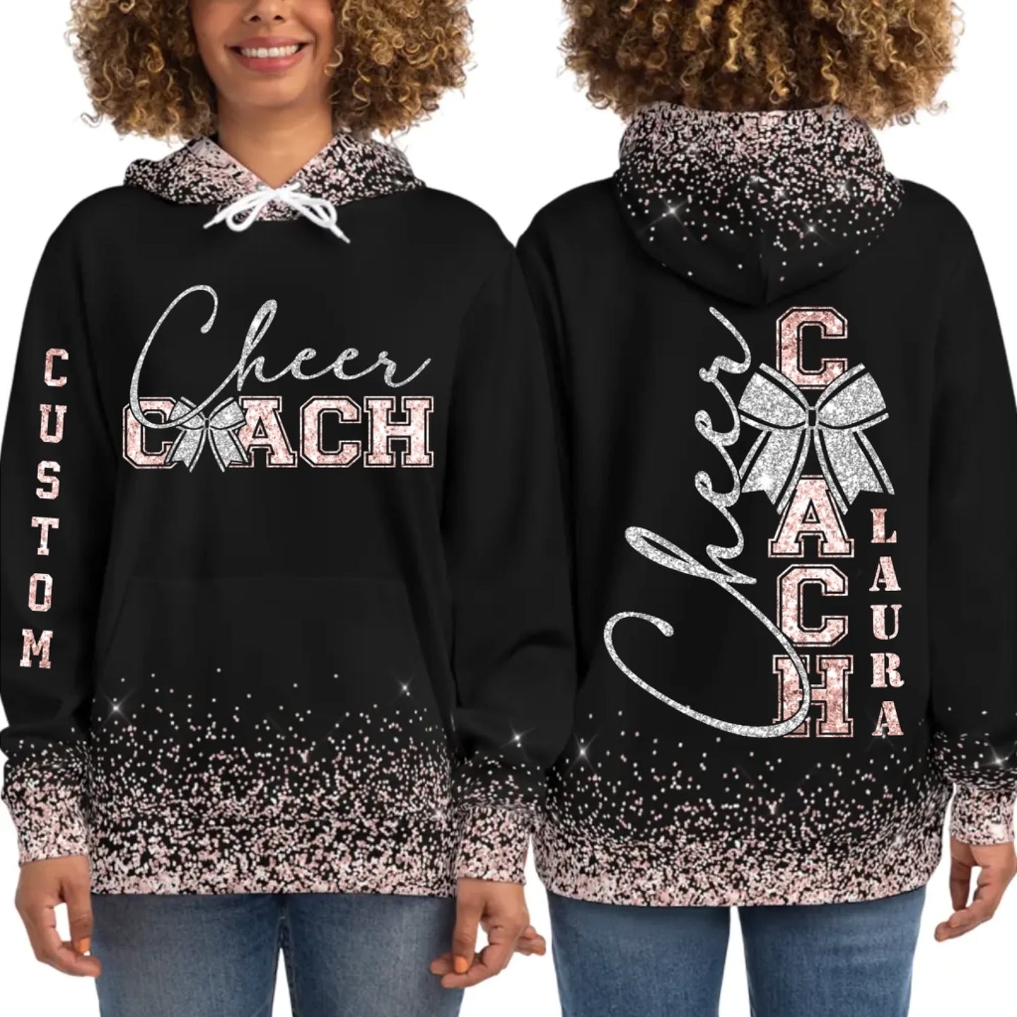 Personalized Glitter Cheer Coach Hoodie – Custom Cheer Coach Hoodie with Name & Colors