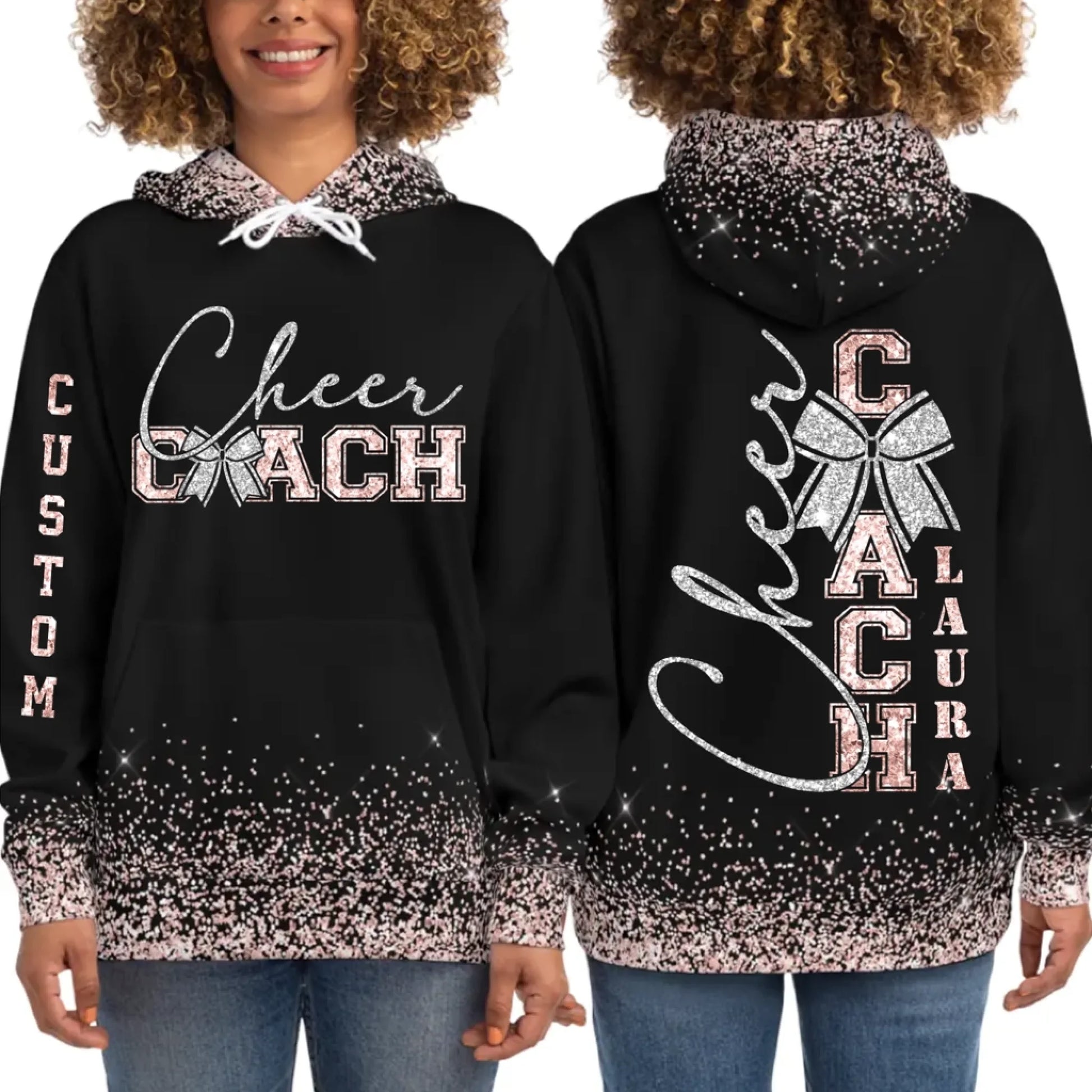 Personalized Glitter Cheer Coach Hoodie – Custom Cheer Coach Hoodie with Name & Colors