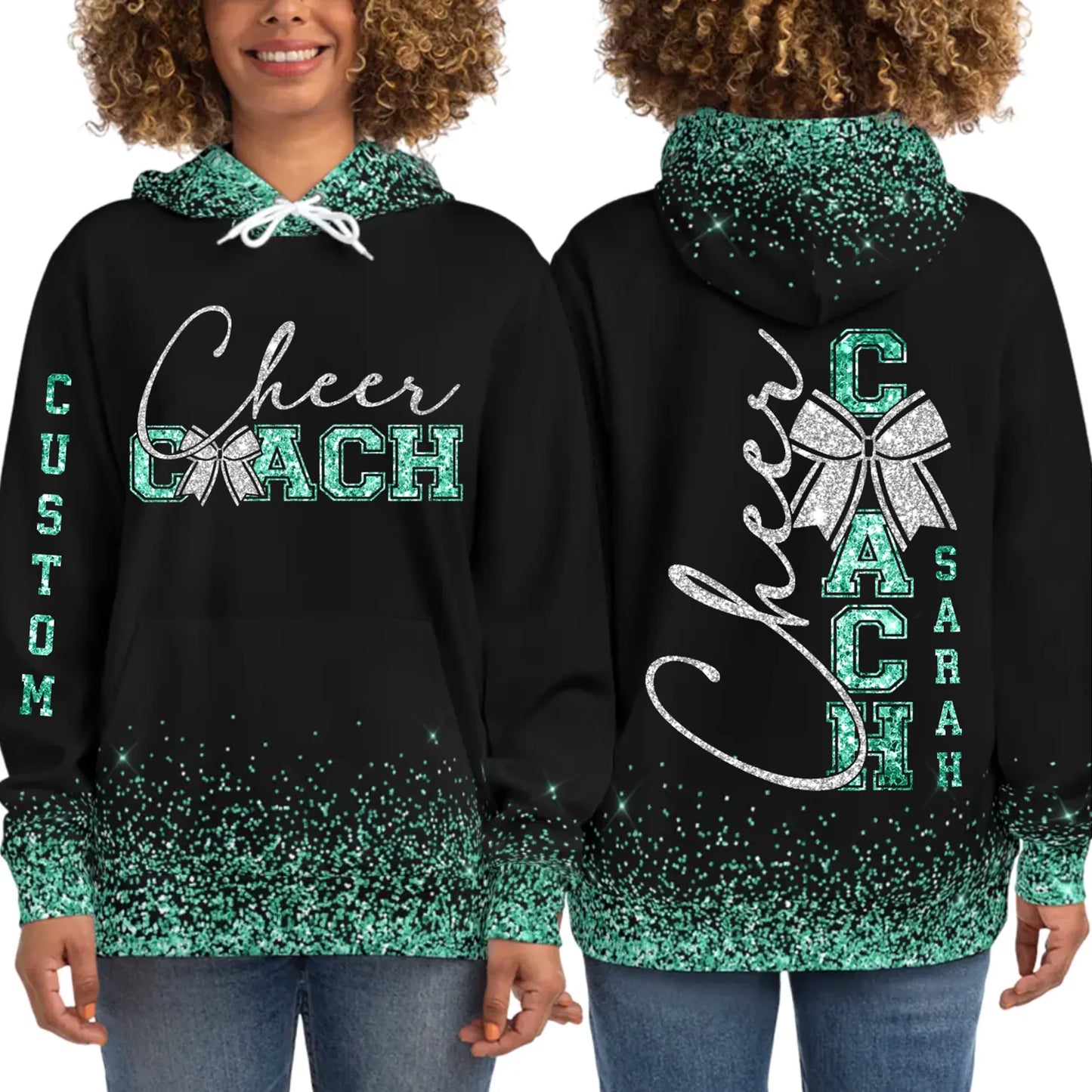 Personalized Glitter Cheer Coach Hoodie – Cheer Coach Hoodie with Custom Name & Colors