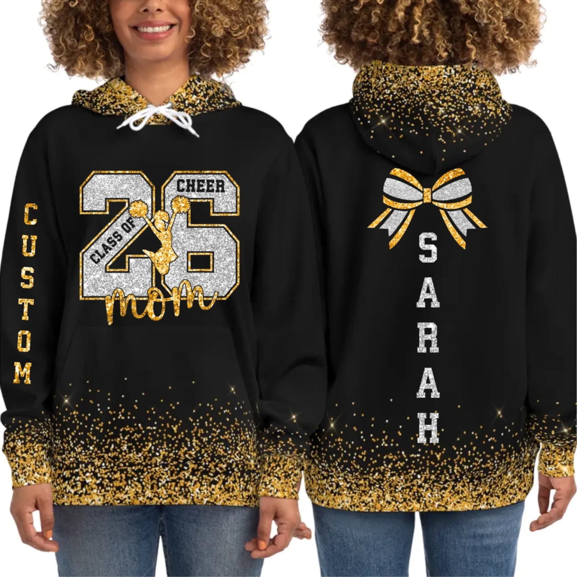 Personalized Glitter Senior Mom Cheer Hoodie– Custom Senior Cheer Mom Hoodie with Name & Colors-4