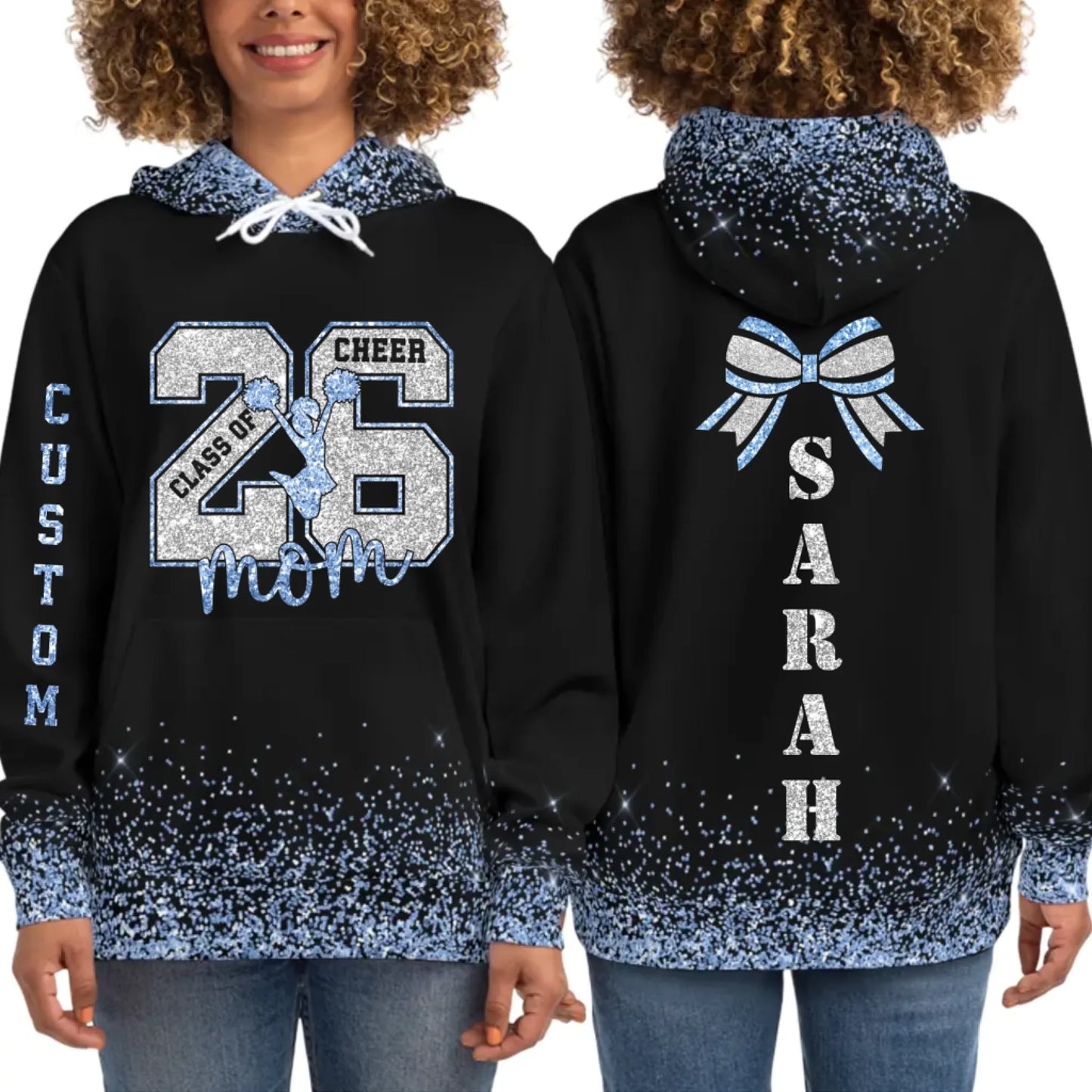 Personalized Glitter Senior Mom Cheer Hoodie– Custom Senior Cheer Mom Hoodie with Name & Colors