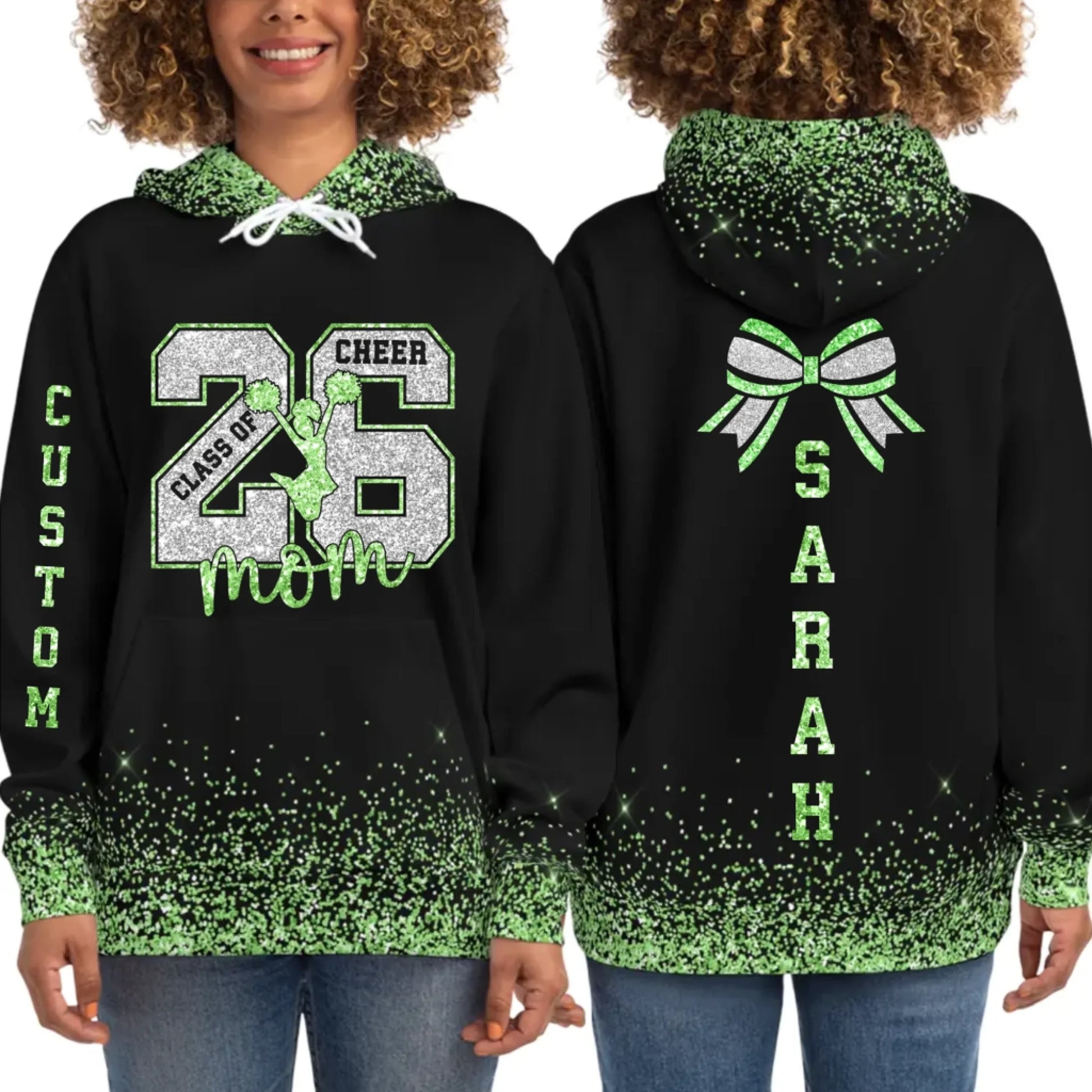 Personalized Glitter Senior Mom Cheer Hoodie– Custom Senior Cheer Mom Hoodie with Name & Colors-5