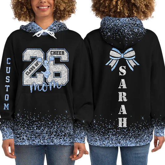 Personalized Glitter Senior Mom Cheer Hoodie– Custom Senior Cheer Mom Hoodie with Name & Colors