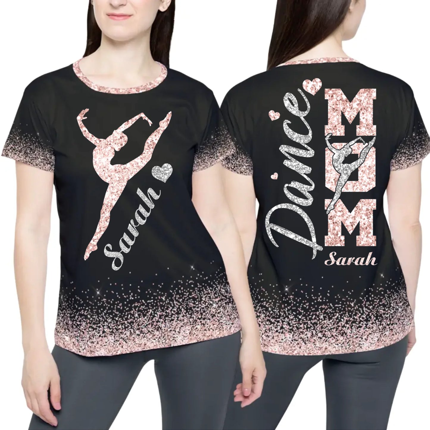 Personalized Glitter Dance Mom T-Shirt – Custom Dance Mom with Name & Colors