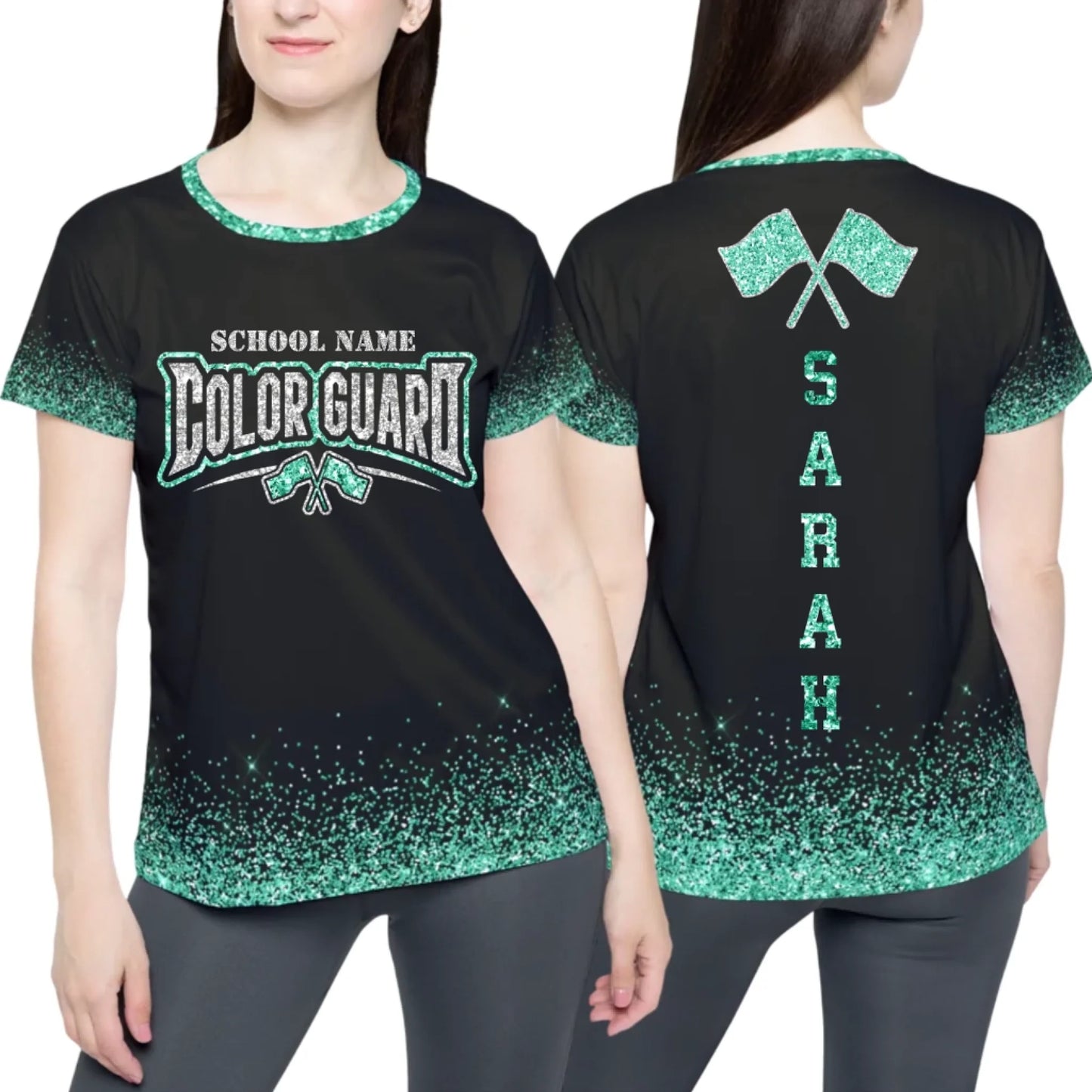 Personalized Glitter Color Guard T-Shirt – Custom Color Guard Shirt with School Name & Colors