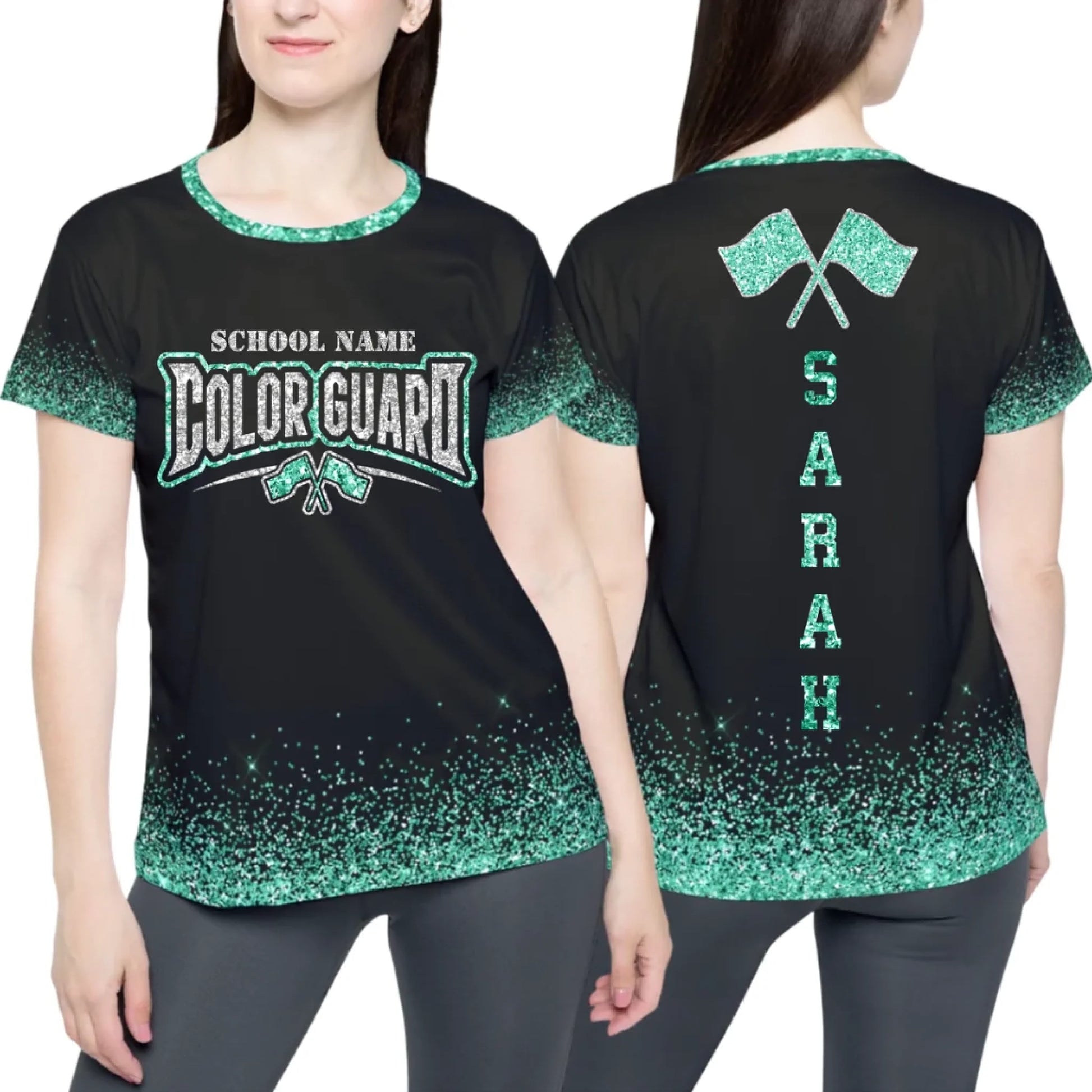 Personalized Glitter Color Guard T-Shirt – Custom Color Guard Shirt with School Name & Colors