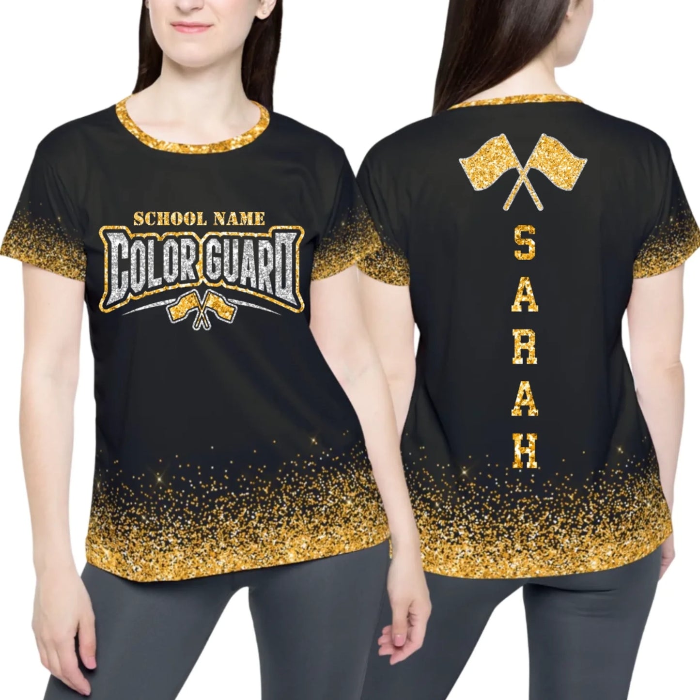 Personalized Glitter Color Guard T-Shirt – Custom Color Guard Shirt with School Name & Colors-1