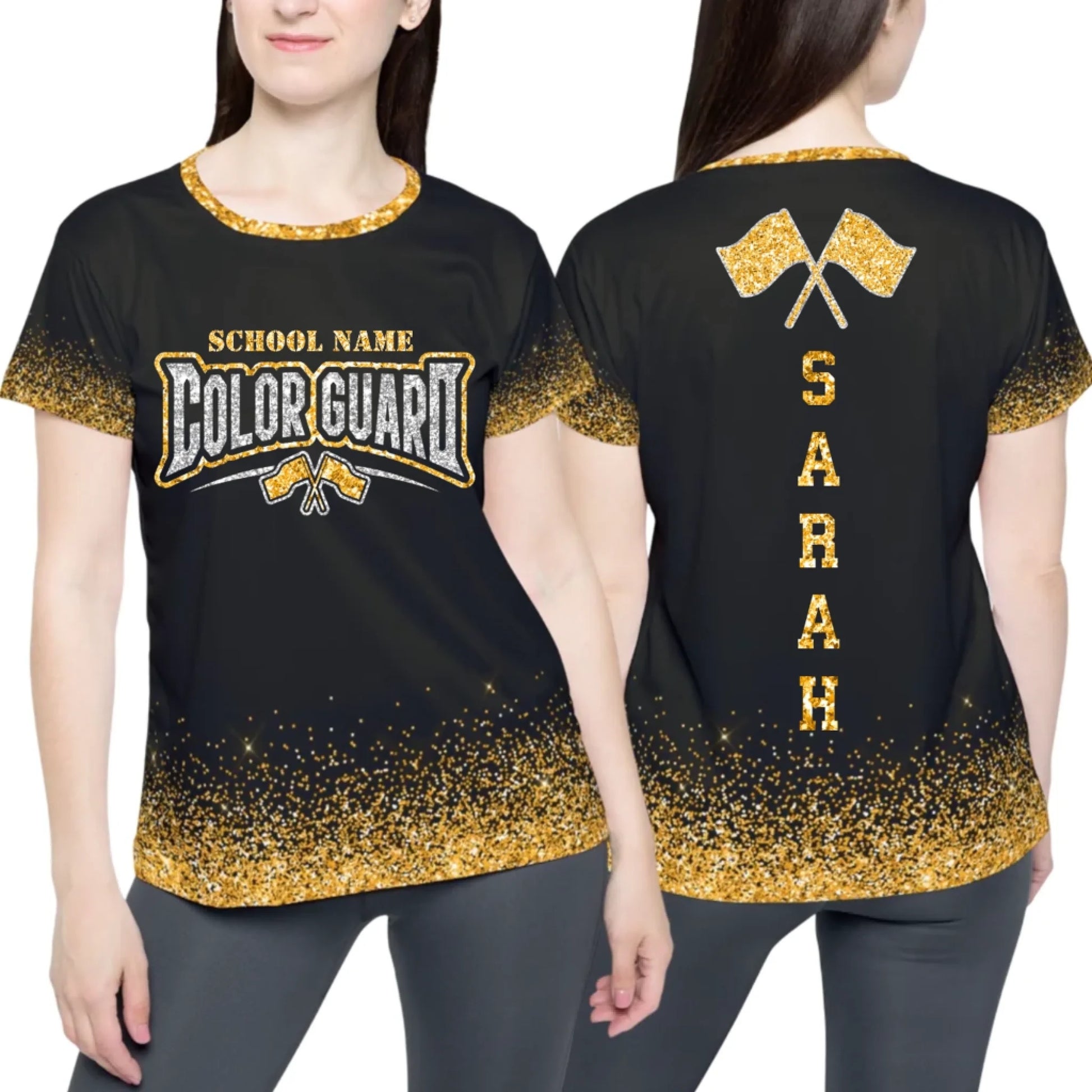Personalized Glitter Color Guard T-Shirt – Custom Color Guard Shirt with School Name & Colors-1