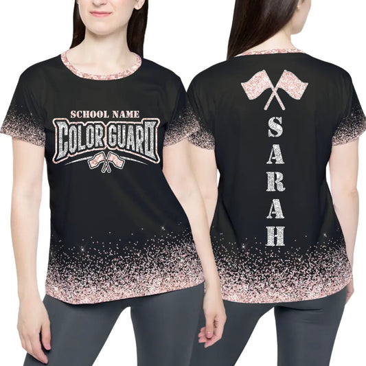 Personalized Glitter Color Guard T-Shirt – Custom Color Guard Shirt with School Name & Colors