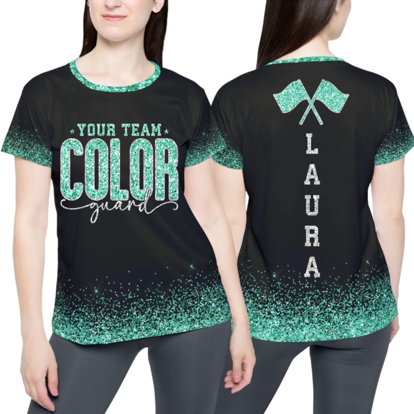Personalized Glitter Color Guard T-Shirt – Custom Color Guard Shirt with Your Name & Colors-1