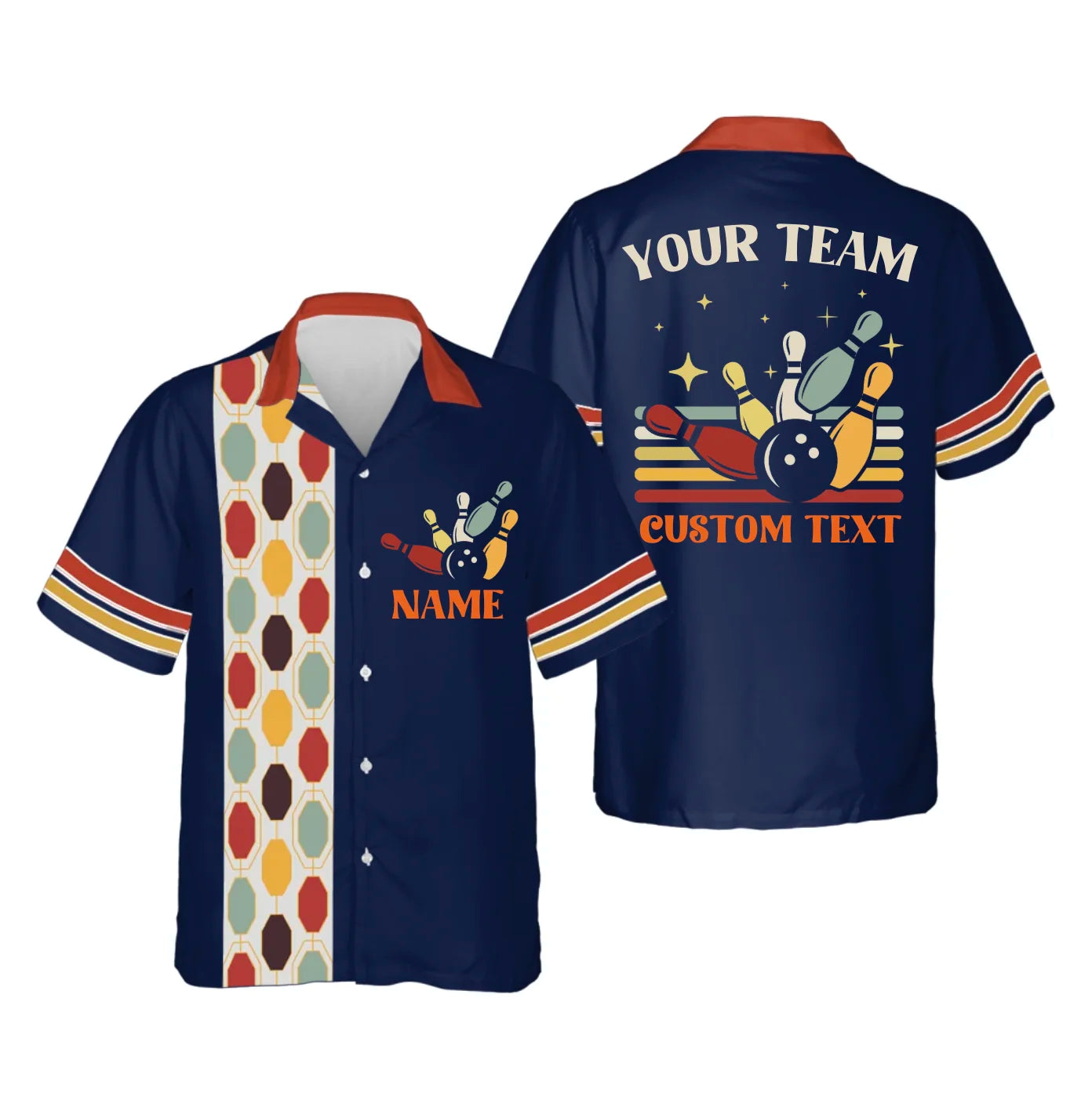 Personalized Retro Bowling Hawaiian Shirt – Custom Name Bowler Button Shirt