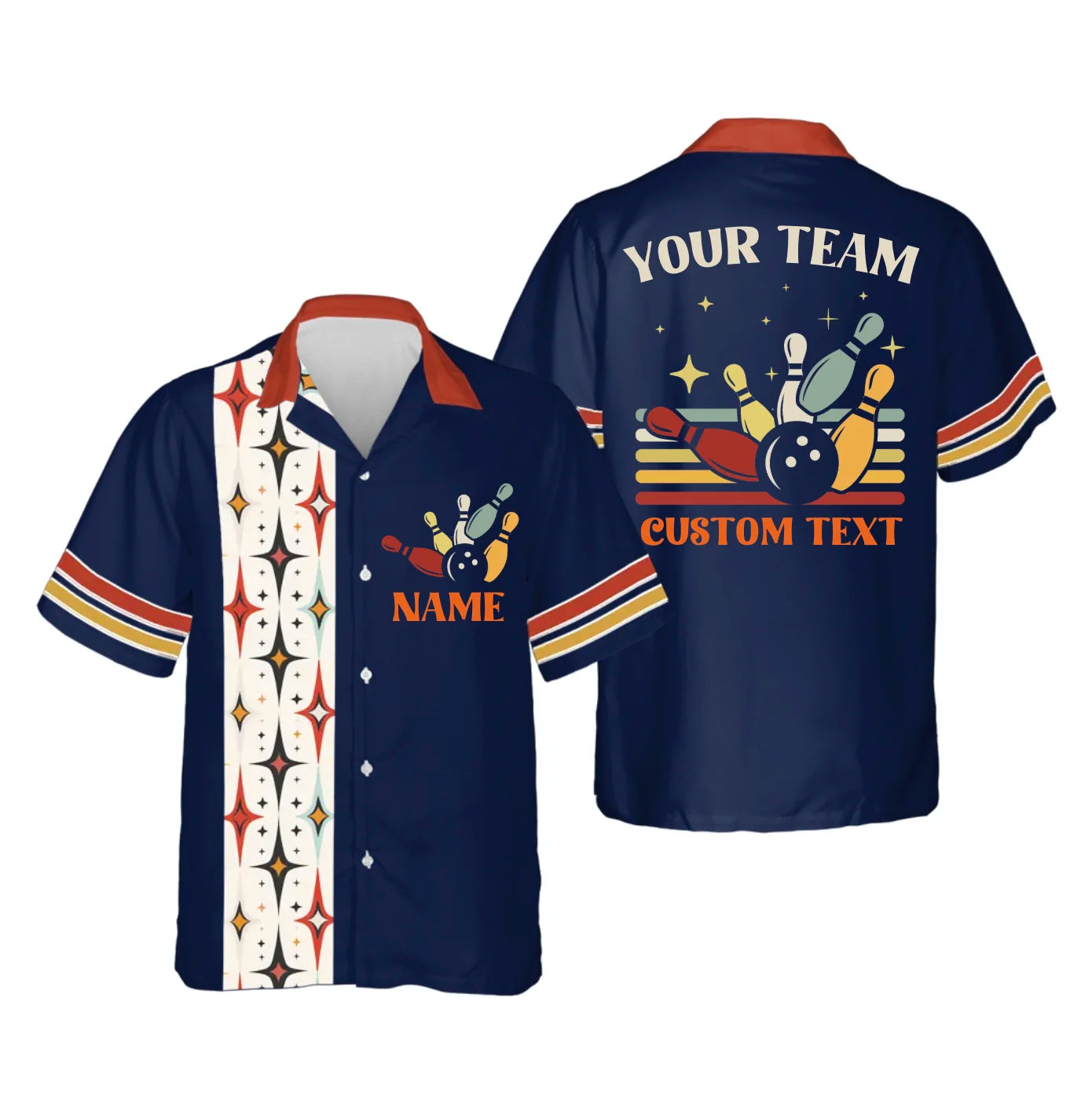Personalized Retro Starburst Bowling Hawaiian Shirt – Custom Name Matching Bowling Team Button Shirt