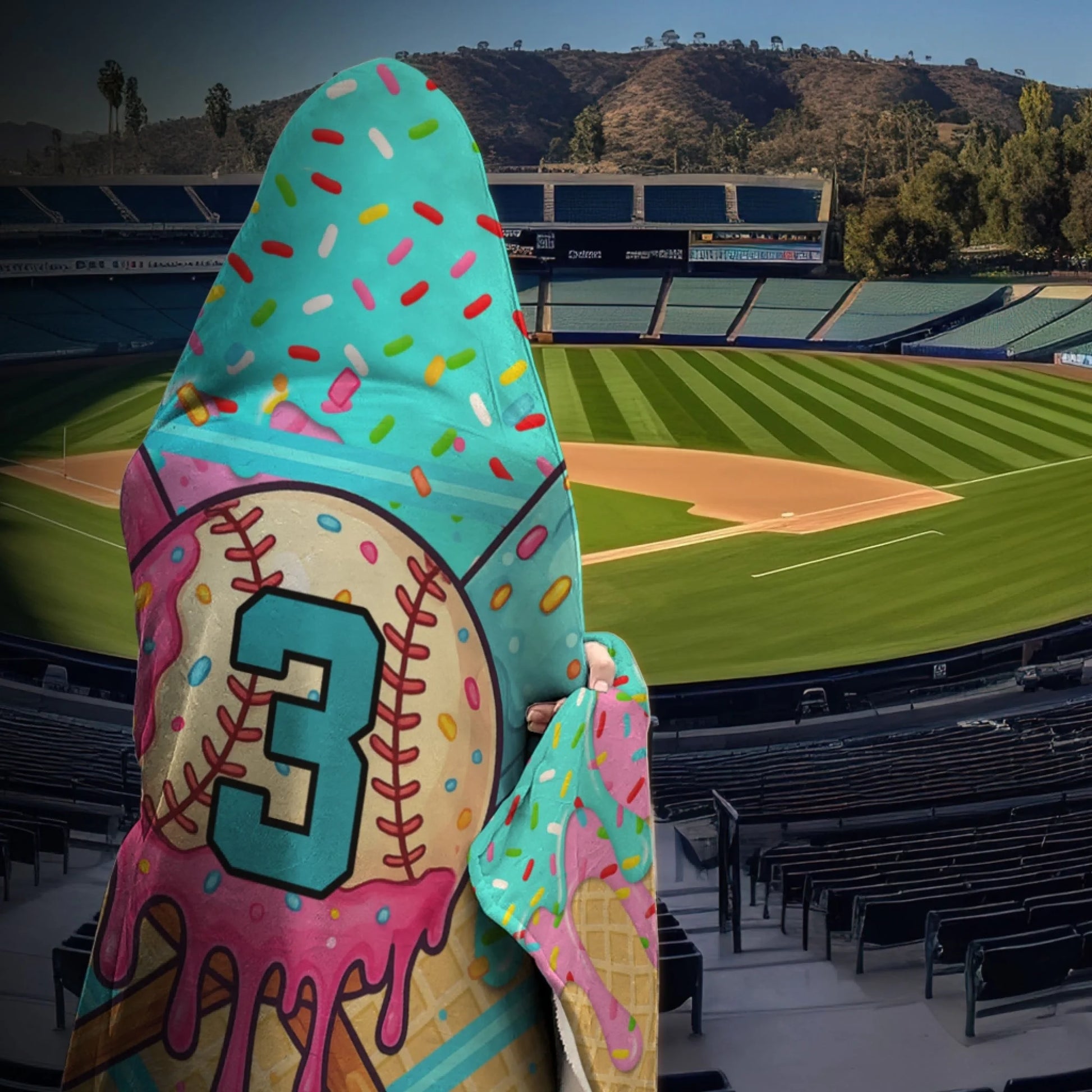 Personalized Baseball Ice Cream Hooded Blanket