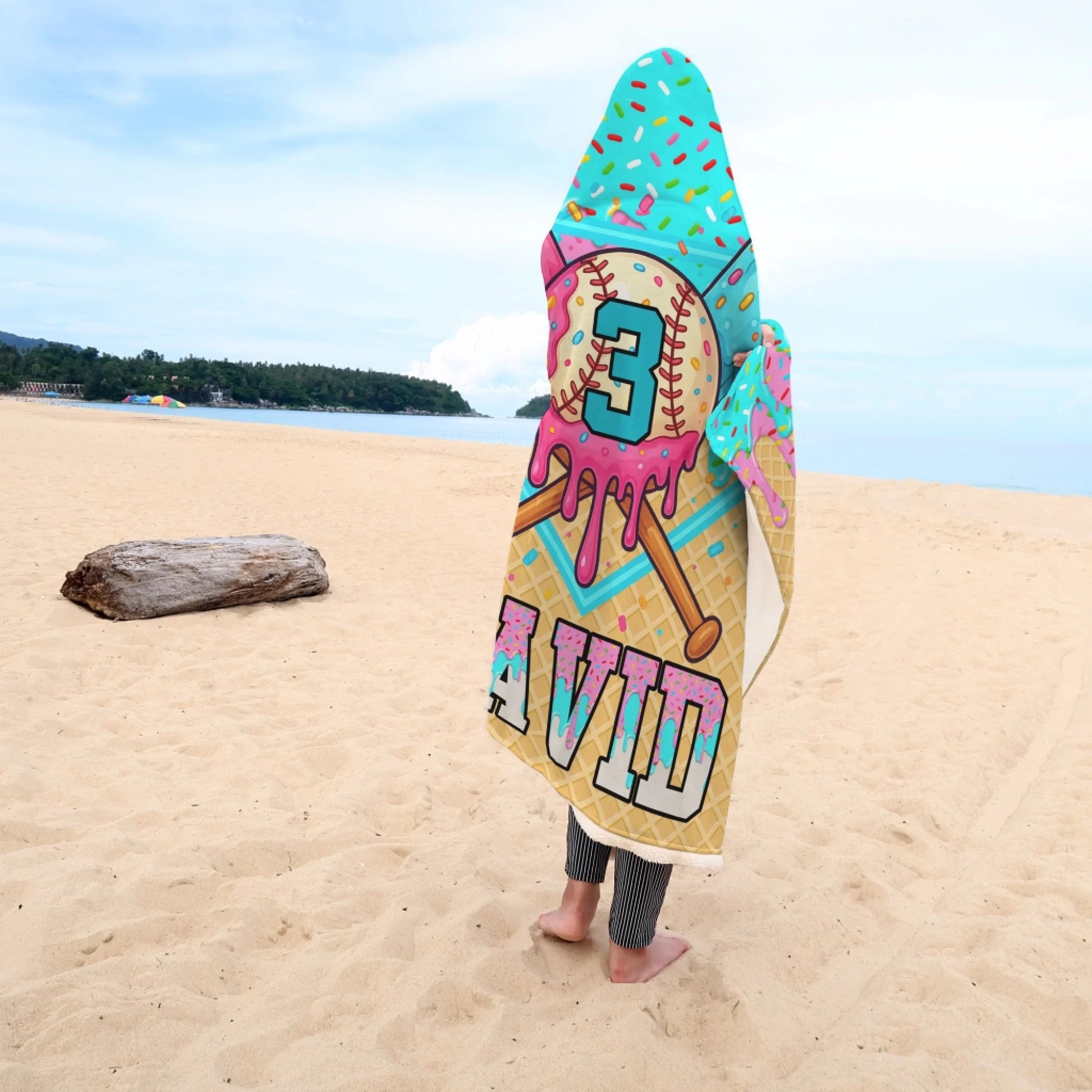 Personalized Baseball Ice Cream Hooded Blanket-1