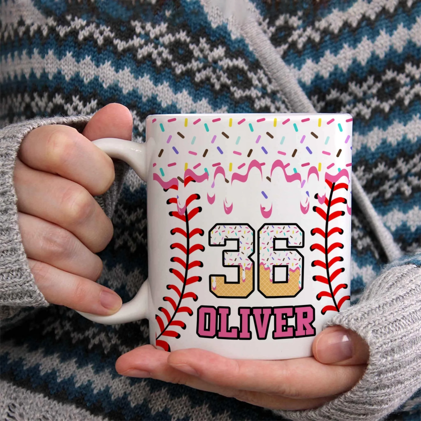 Personalized Baseball Drip Coffee Mug – Custom Ice Cream Drip Baseball Mug-11oz