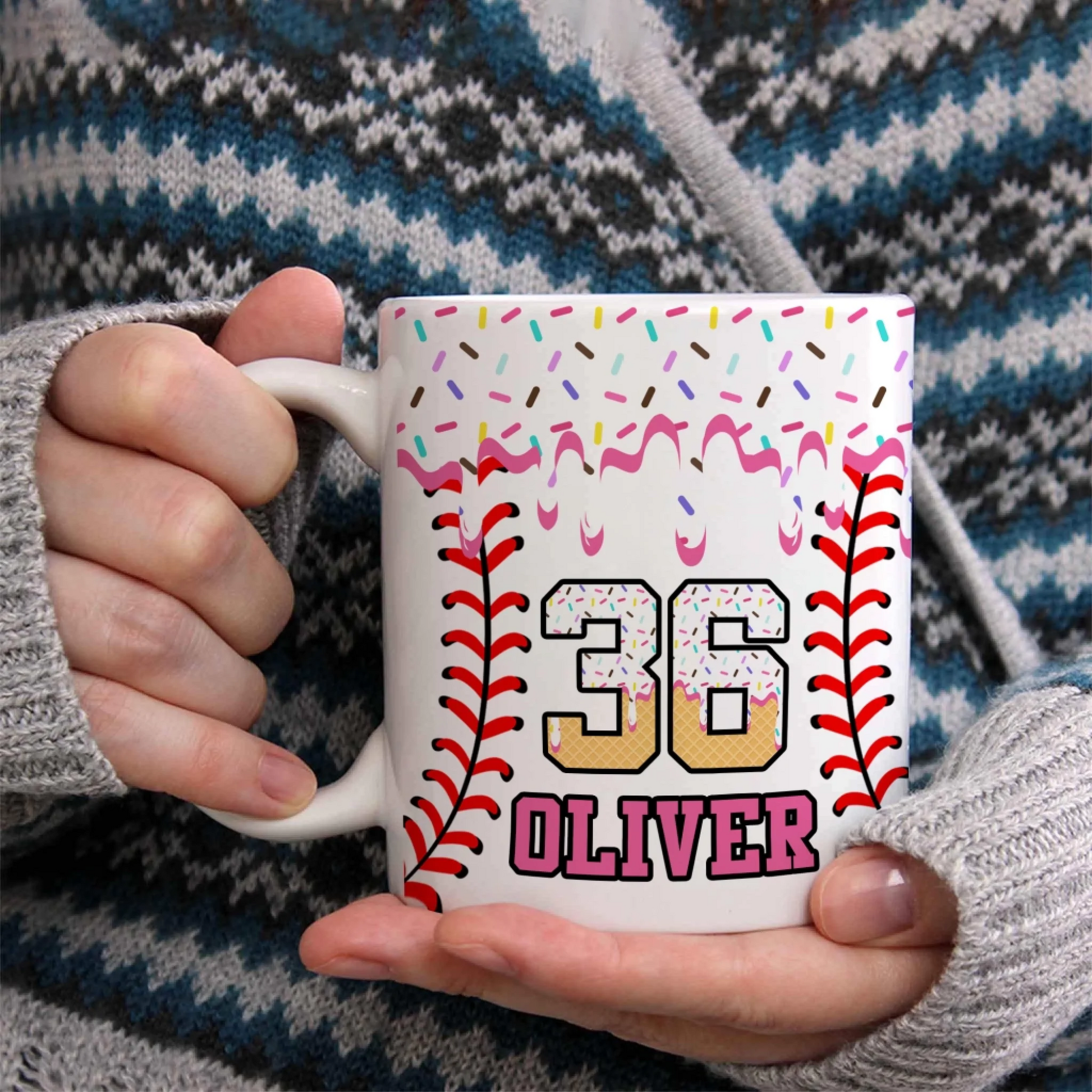 Personalized Baseball Drip Coffee Mug – Custom Ice Cream Drip Baseball Mug-11oz