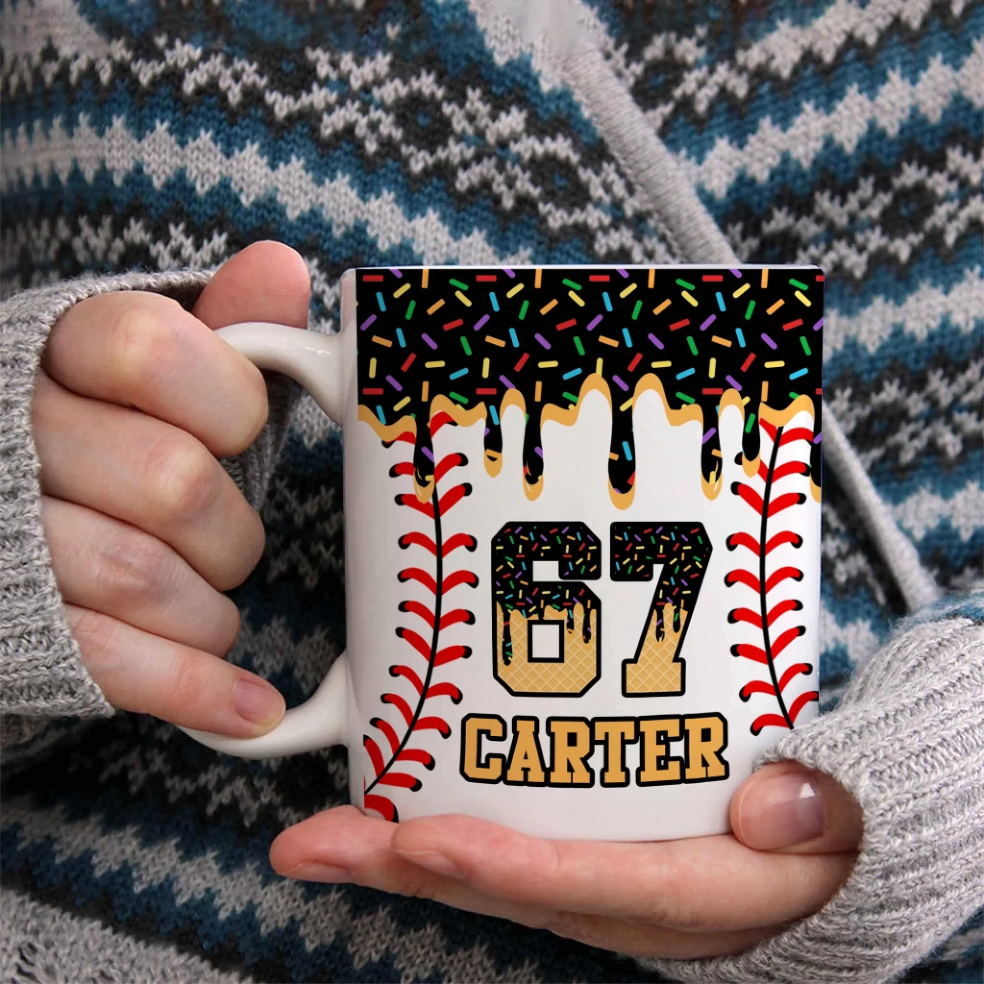 Personalized Baseball Drip Coffee Mug – Custom Ice Cream Drip Baseball Mug-5
