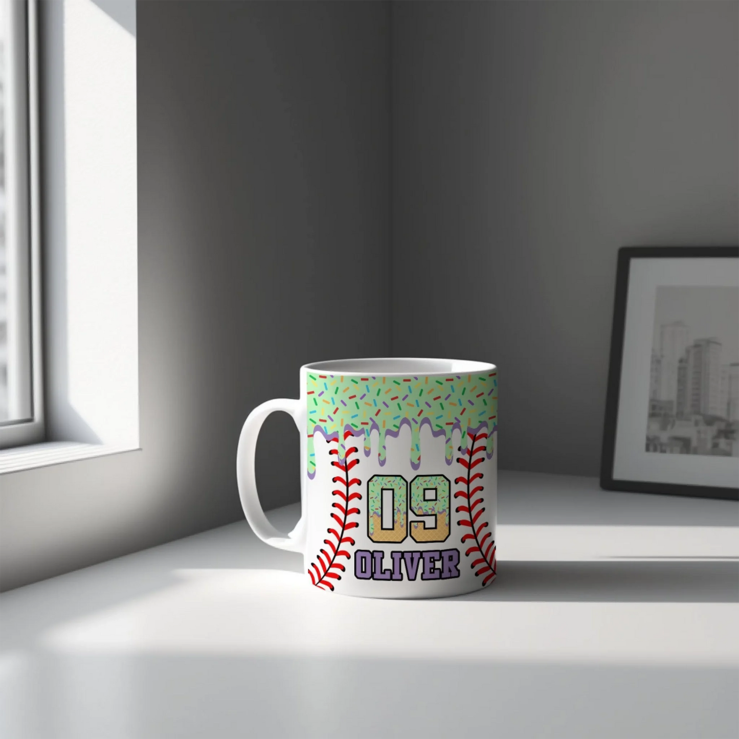Personalized Baseball Drip Coffee Mug – Custom Ice Cream Drip Baseball Mug-3