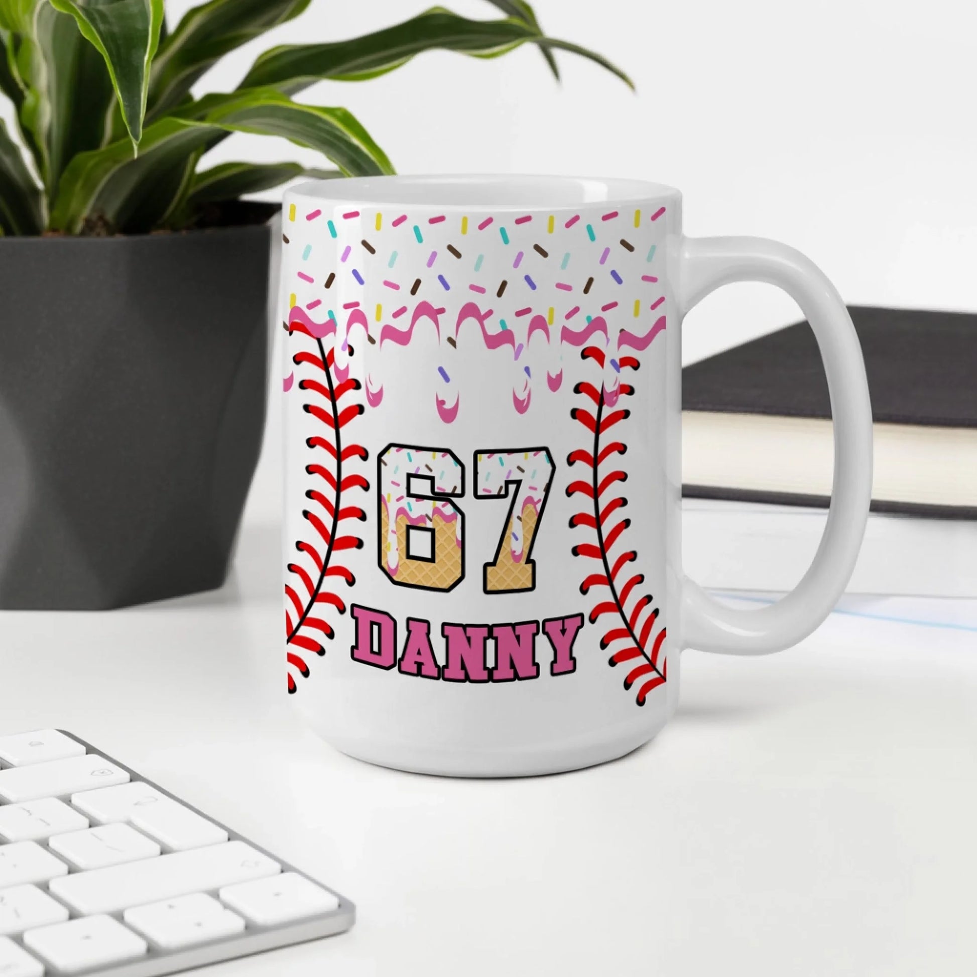 Personalized Baseball Drip Coffee Mug – Custom Ice Cream Drip Baseball Mug-white