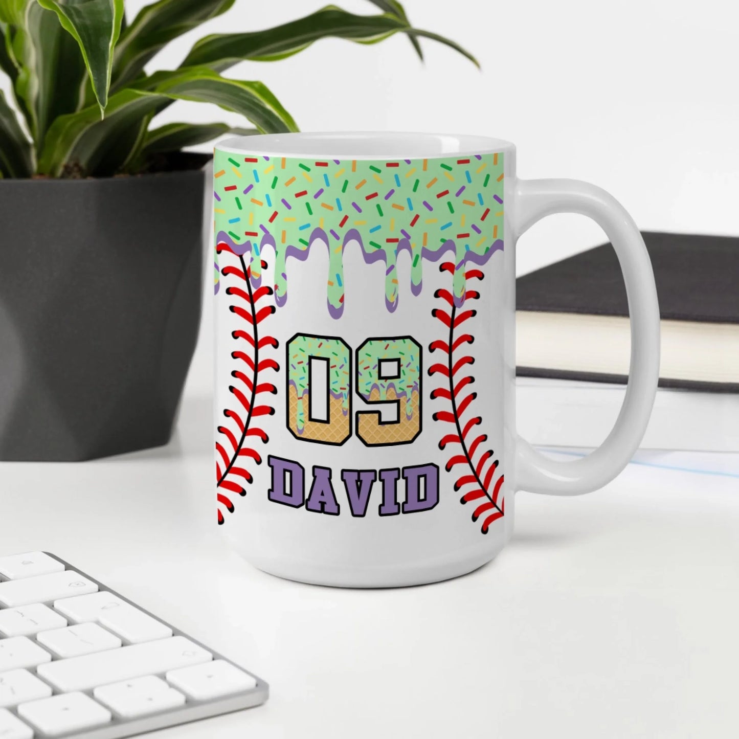 Personalized Baseball Drip Coffee Mug – Custom Ice Cream Drip Baseball Mug-15oz