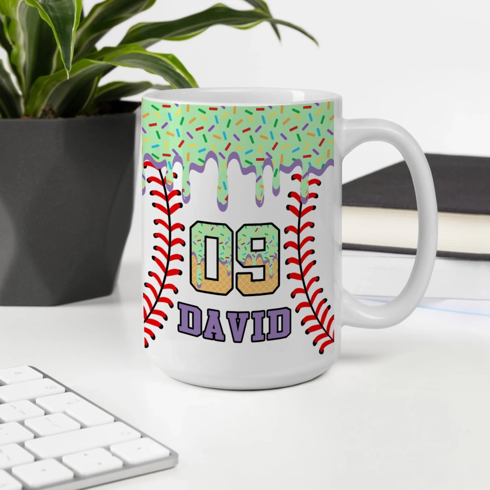 Personalized Baseball Drip Coffee Mug – Custom Ice Cream Drip Baseball Mug-15oz