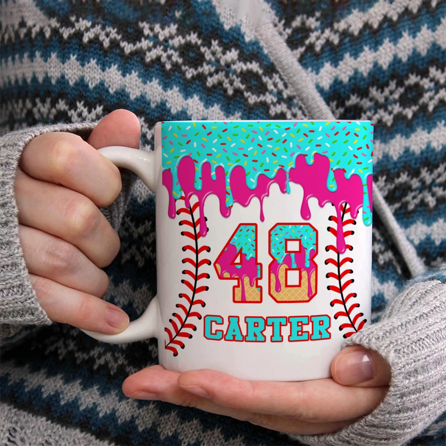 Personalized Baseball Drip Coffee Mug – Custom Ice Cream Drip Baseball Cup-1