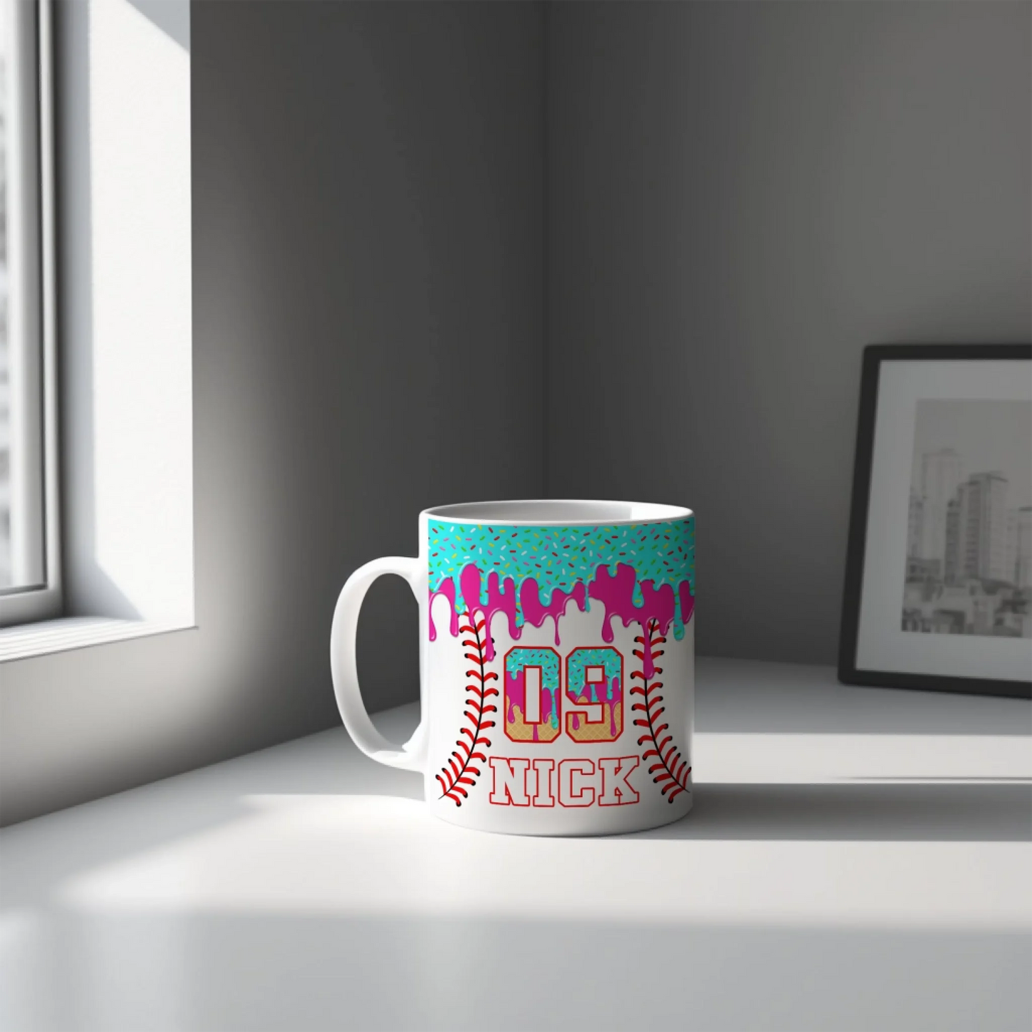 Personalized Baseball Drip Coffee Mug – Custom Ice Cream Drip Baseball Cup-2