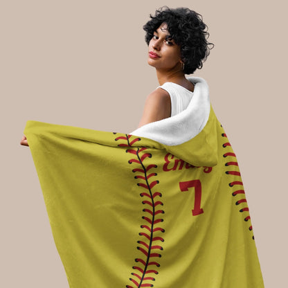 Personalized Softball Hooded Fleece Blanket – Custom Name Softball Hooded Blanket-1