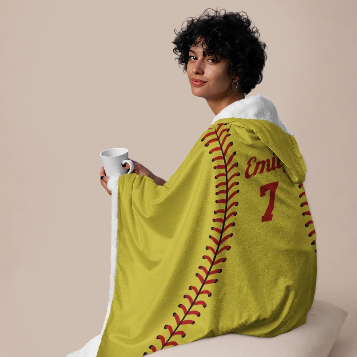 Personalized Softball Hooded Fleece Blanket – Custom Name Softball Hooded Blanket