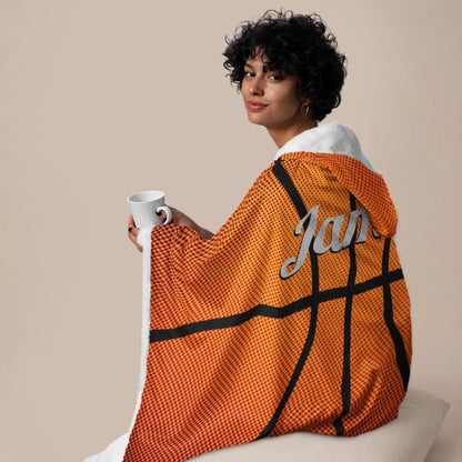 Personalized Basketball Hooded Fleece Blanket – Custom Name Basketball Blanket