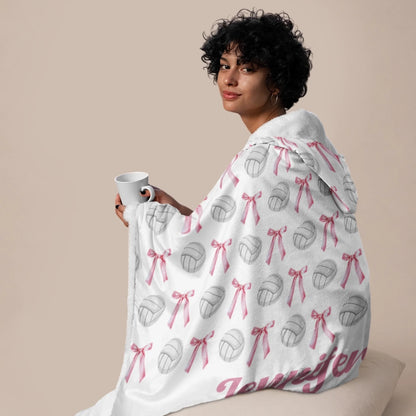 Personalized Volleyball Hooded Fleece Blanket-5665r