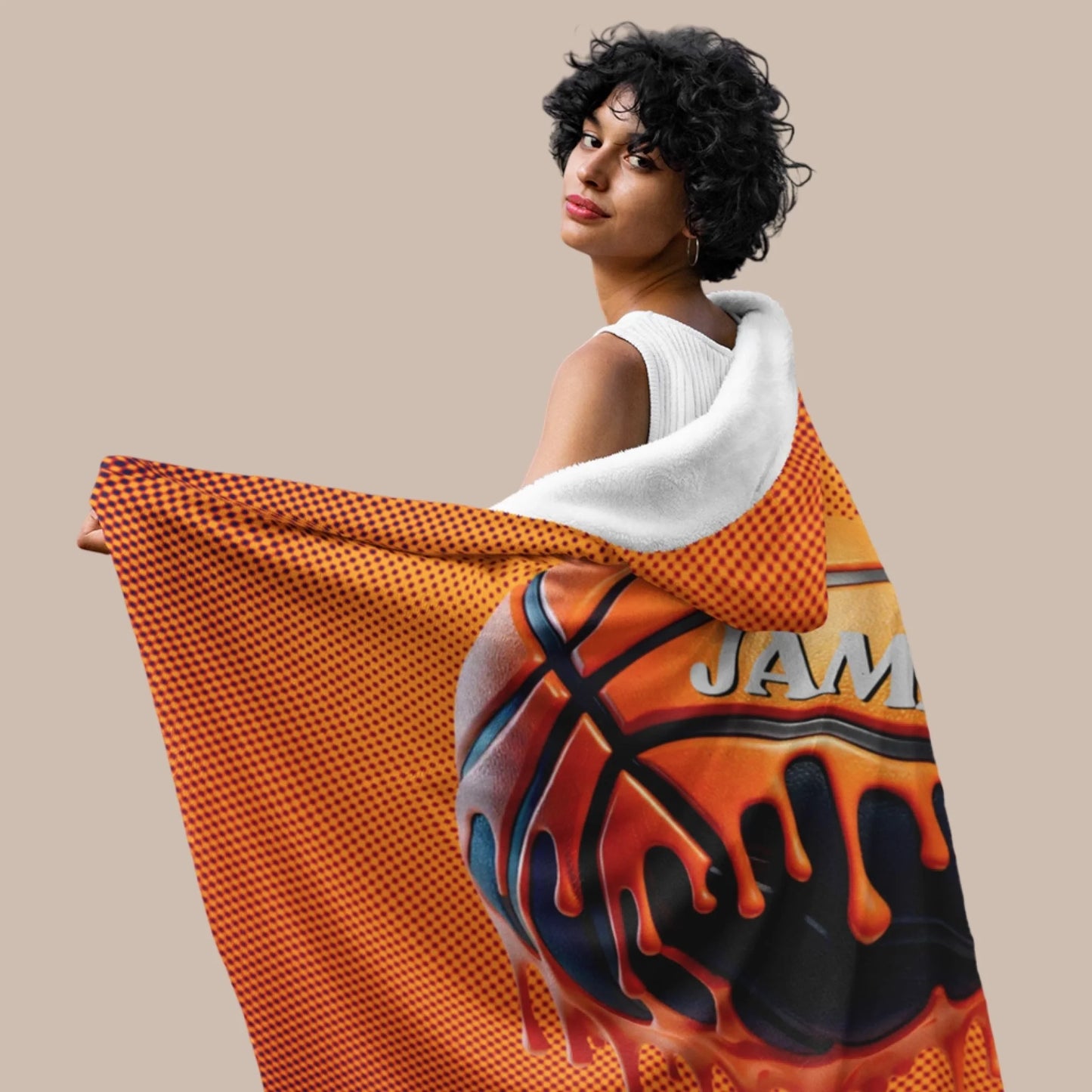 Personalized Retro Basketball Ice Cream Drip Hooded Blanket – Custom Name Basketball Hooded Blanket_