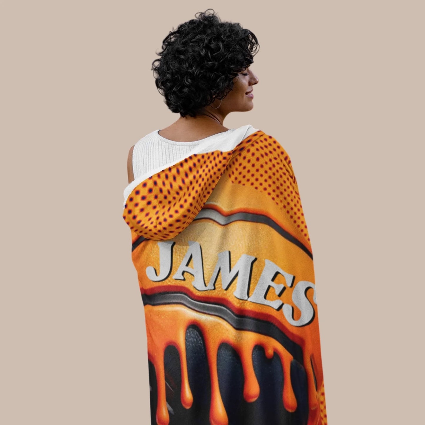 Personalized Retro Basketball Ice Cream Drip Hooded Blanket – Custom Name Basketball Hooded Blanket-334
