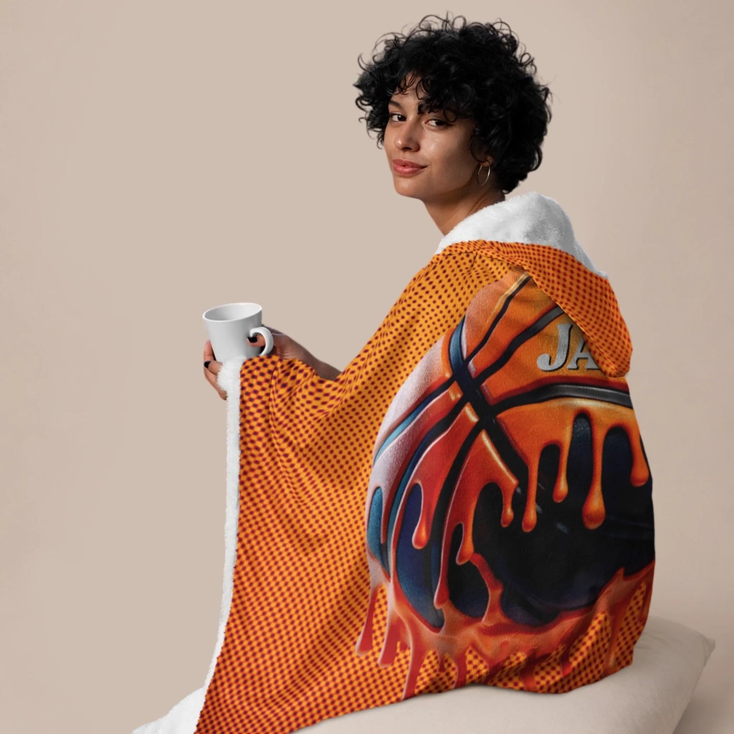 Personalized Retro Basketball Ice Cream Drip Hooded Blanket – Custom Name Basketball Hooded Blanket-0455