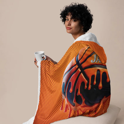 Personalized Retro Basketball Ice Cream Drip Hooded Blanket – Custom Name Basketball Hooded Blanket-0455