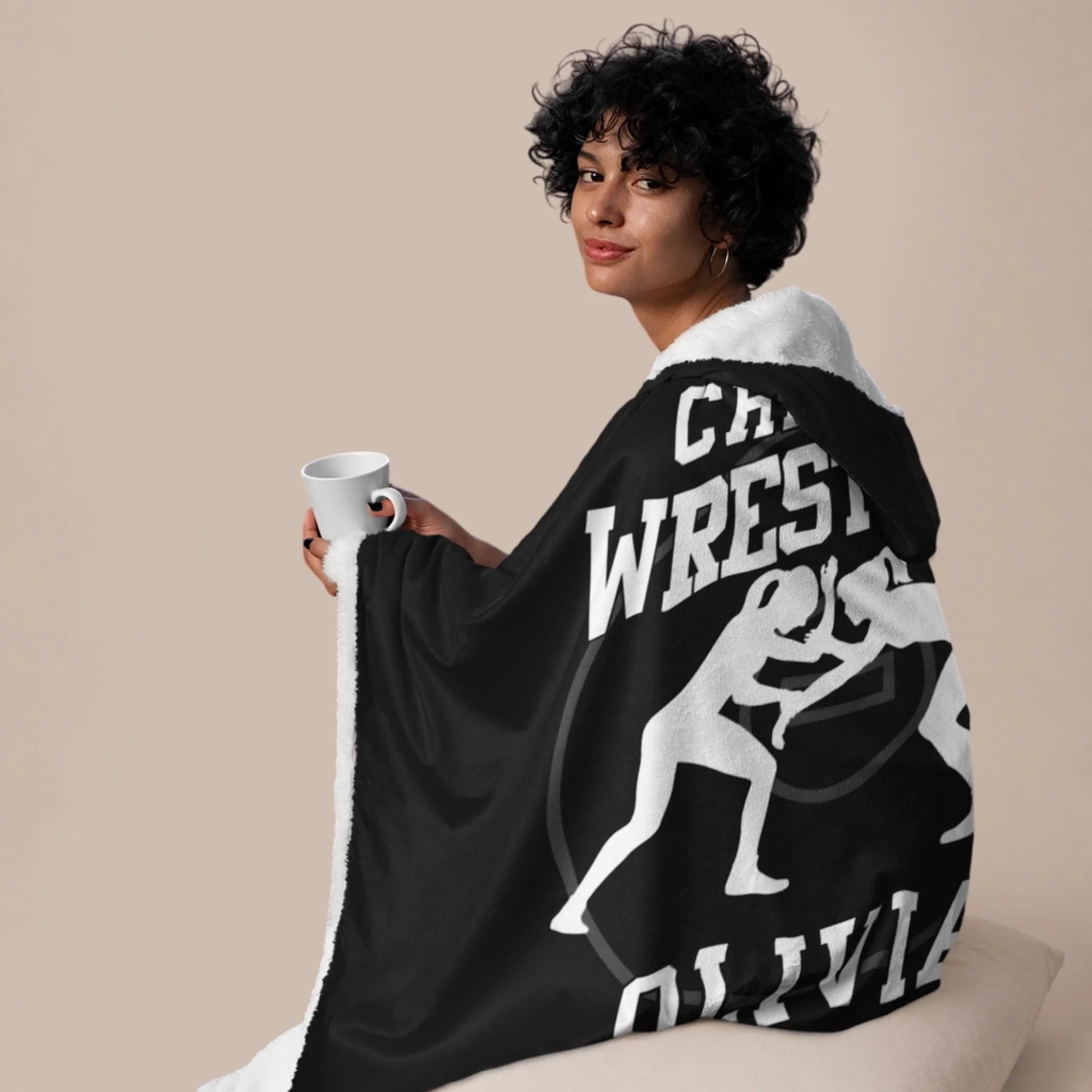 Personalized Female Wrestling Hooded Blanket – Custom Name Girl Wrestling Hooded Blanket