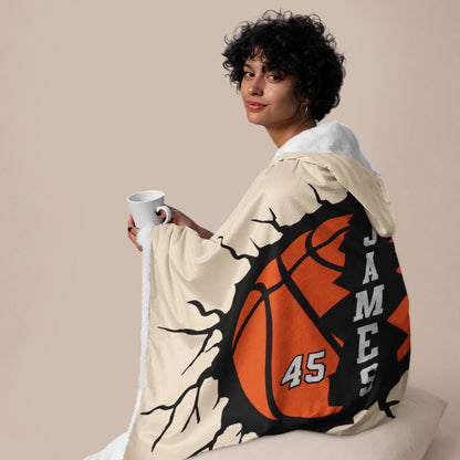 Personalized Basketball Hooded Blanket With Custom Name And Number-455