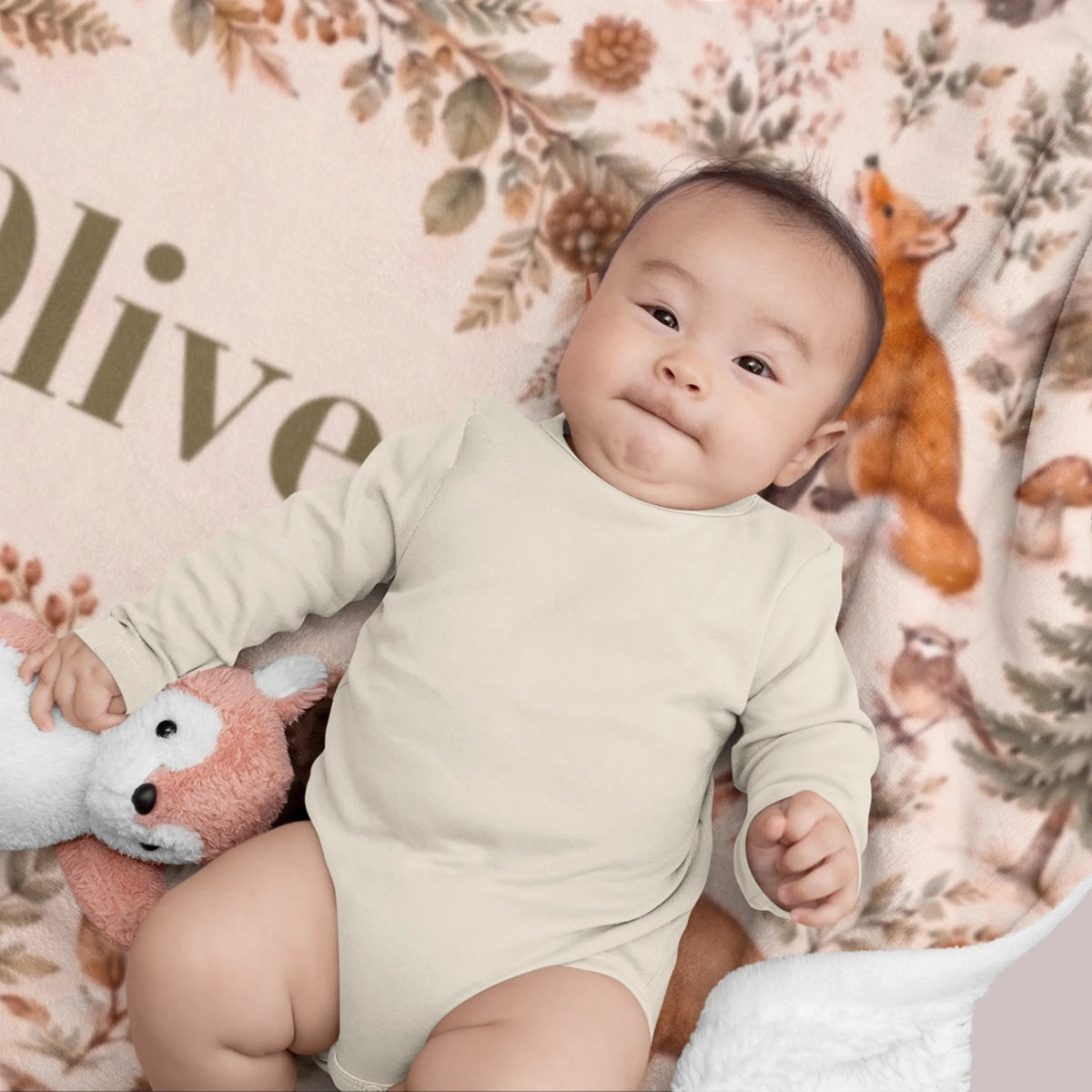 Personalized Woodland Animal Baby Blanket with Custom Name-11
